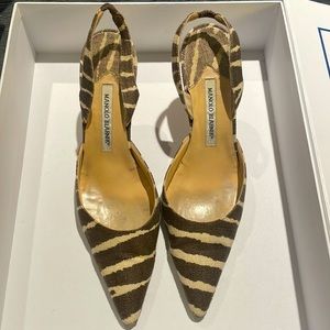 Authentic Manolo Blahnik Zebra Fabric Carolyne Slingback